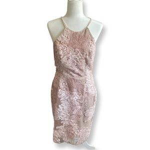 Marchesa Notte Lace Pink Nude Midi Length Open Back Dress Size 10